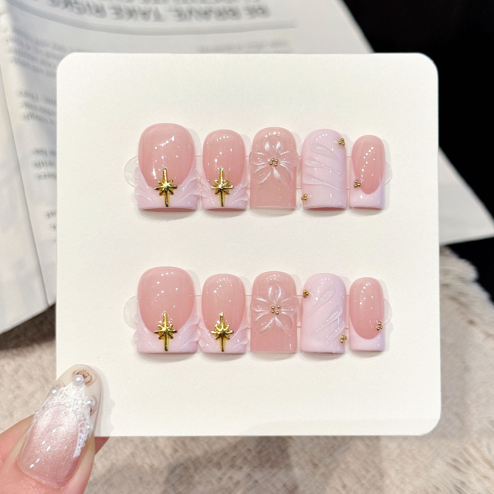 Nail Art Pink Soft - 10개 수제 네일 스타리 핑크 파우더