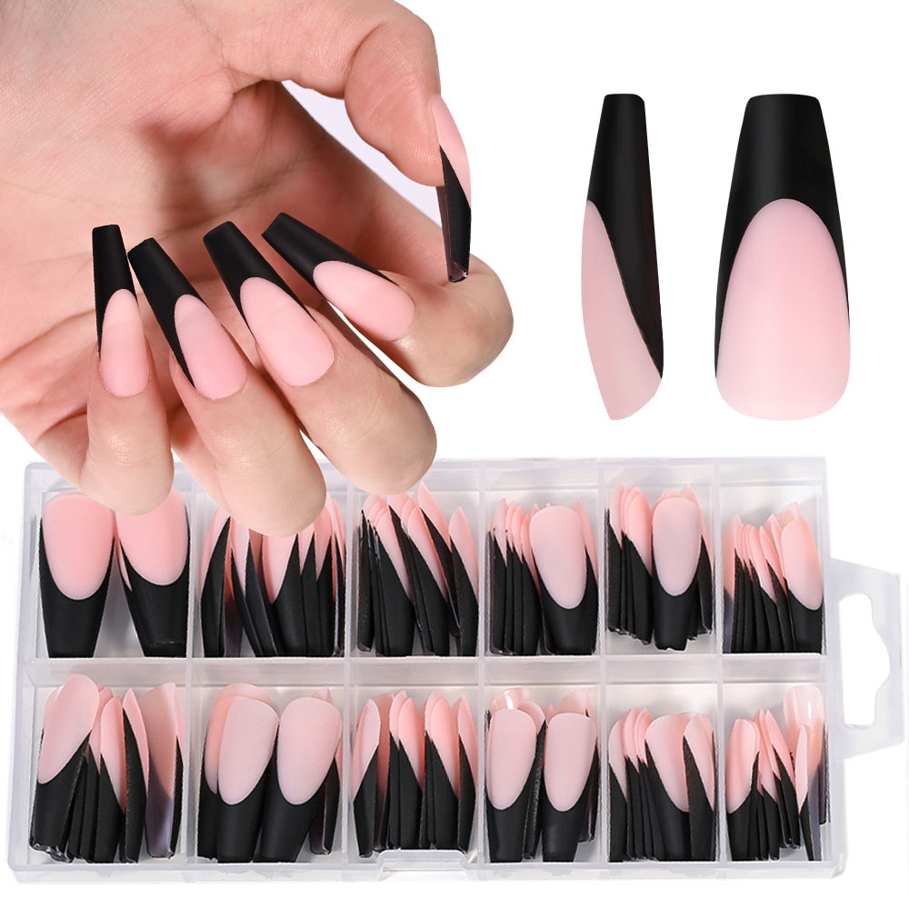 Nail Art Natural - 120PC 블랙 프렌치 젤 네일 팁