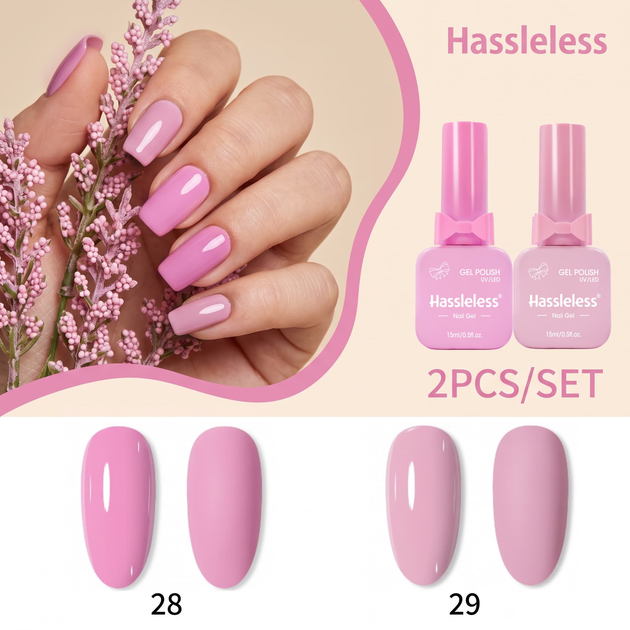 Nail Art Pink Soft - 번거로움 없는 2피스 젤 네일 폴리시