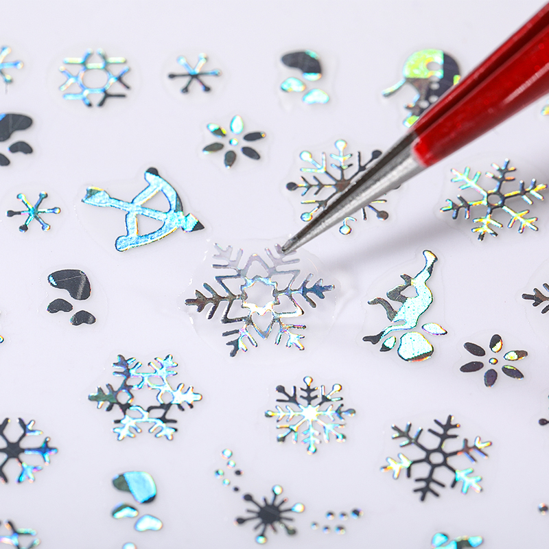 Nail Art Xmas - Holographics 실버 눈송이 3D 크리스마스 네일