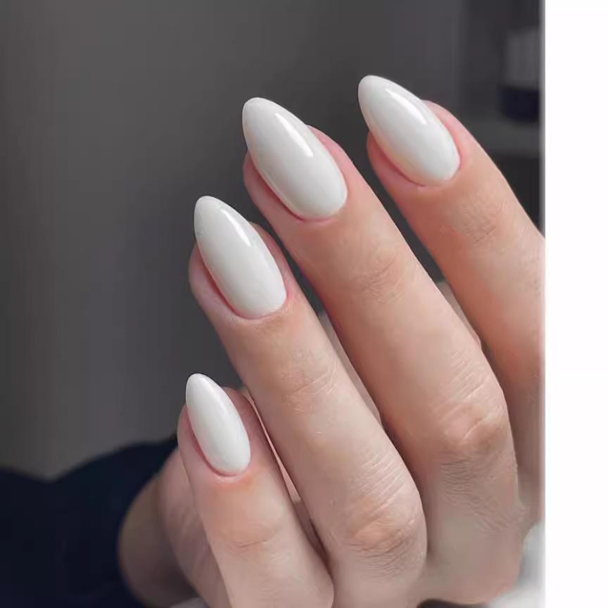 Press On Nail Set - 24Pcs 화이트 아몬드 틀린 손톱 전체