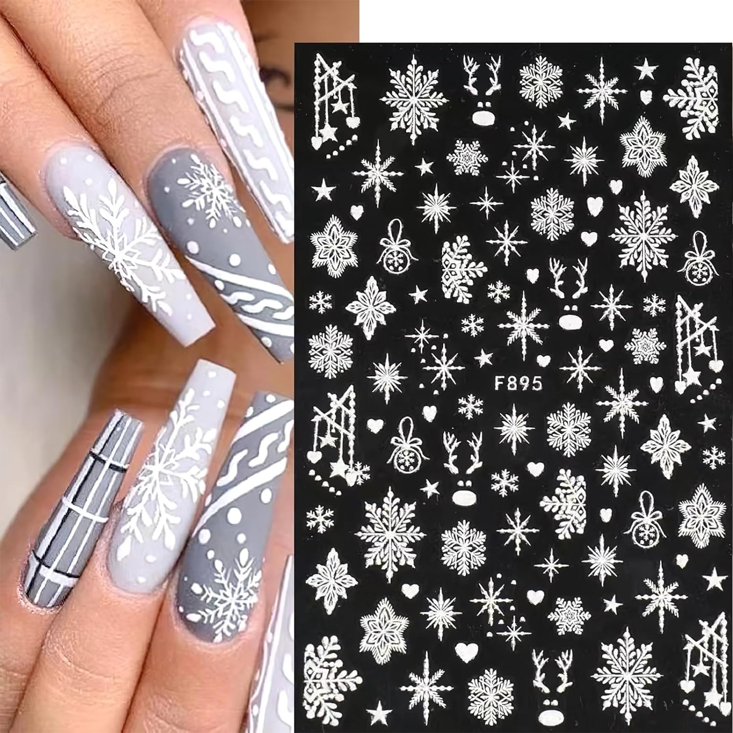 Nail Art Xmas - 3D 눈송이 네일 아트 데칼, 화이트