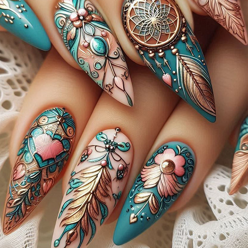 깃털 디자인 프레스온 네일 아트, 탈부착 가능한 가짜  - Press On Nail Set 리뷰 및 가격