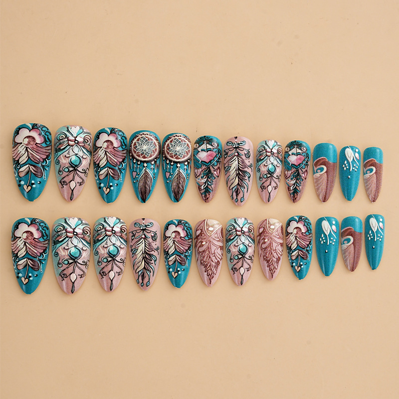 깃털 디자인 프레스온 네일 아트, 탈부착 가능한 가짜  - Press On Nail Set 리뷰 및 가격