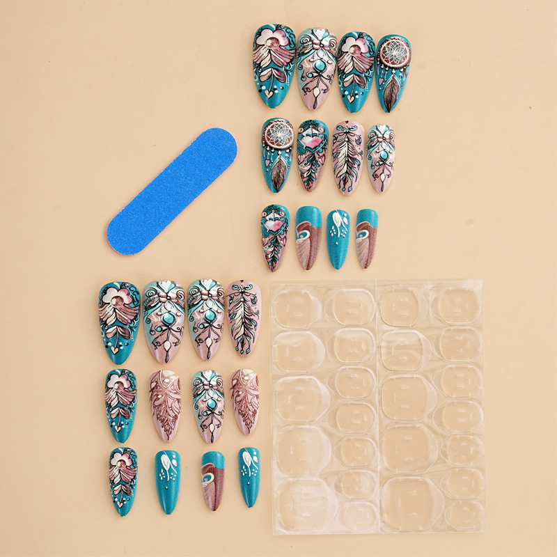 깃털 디자인 프레스온 네일 아트, 탈부착 가능한 가짜  - Press On Nail Set 리뷰 및 가격
