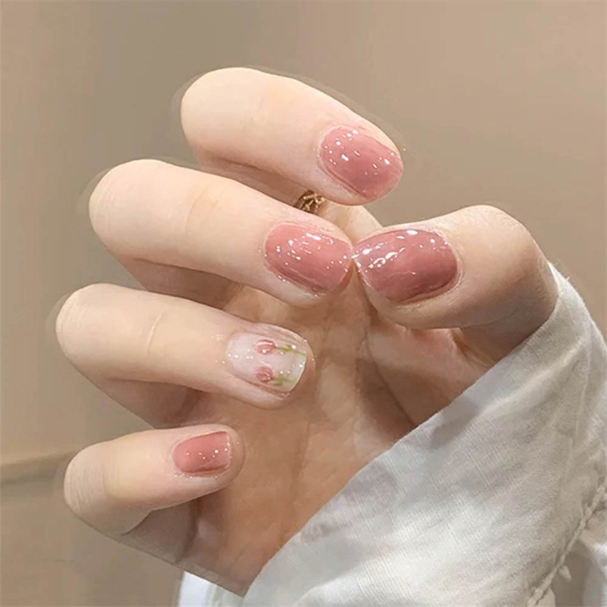 24PCS 짧은 아크릴 골든 하트 착용 가짜 손톱 아트 - Press On Nail Set 리뷰 및 가격