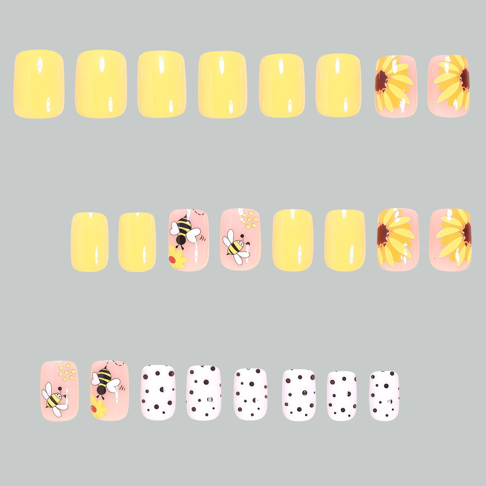 여성용 짧은 사각형 가짜 손톱, 노란색 흰색 분홍색 봄 - Press On Nail Set 리뷰 및 가격