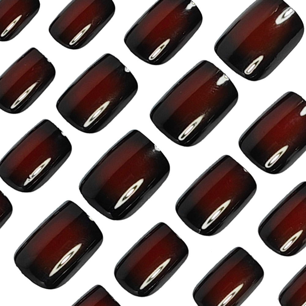 여성용 짧은 사각형 가짜 손톱 그라데이션 블랙 레드 로 - Press On Nail Set 리뷰 및 가격