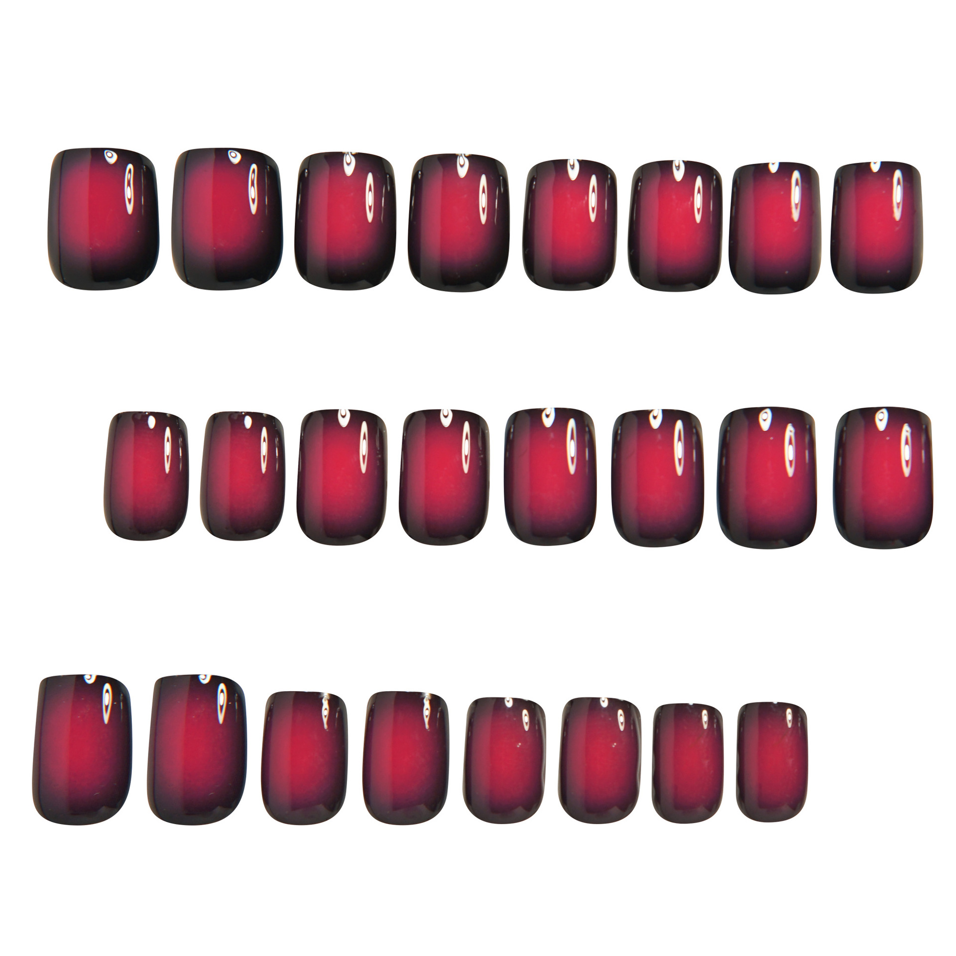 여성용 짧은 사각형 가짜 손톱 그라데이션 블랙 레드 로 - Press On Nail Set 리뷰 및 가격