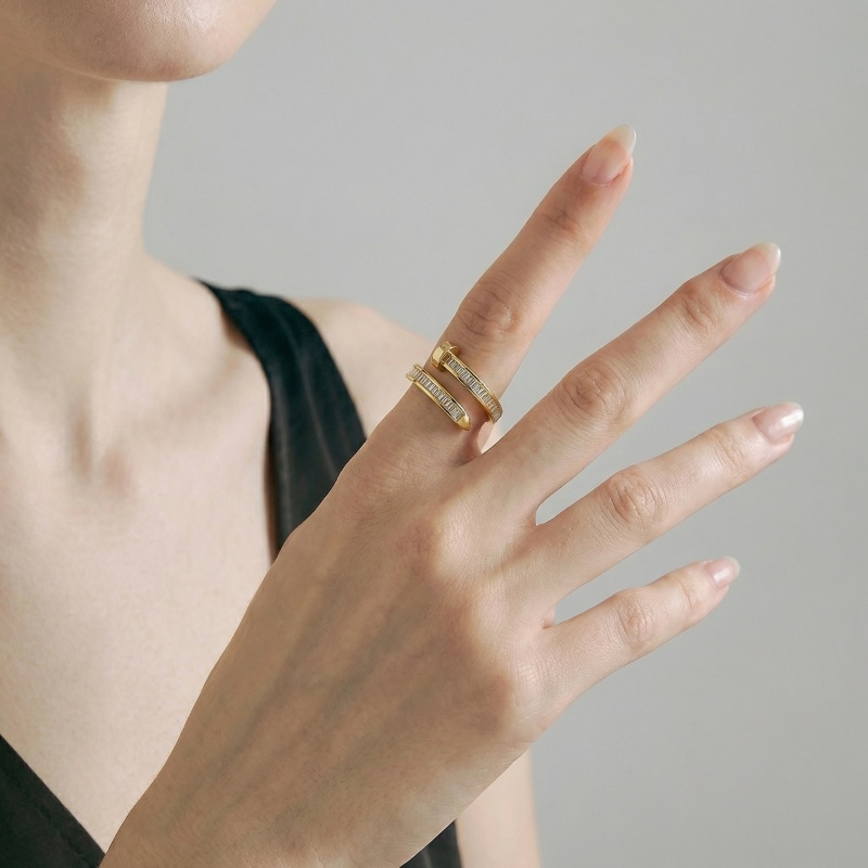 우아한 더블 밴드 바게트 큐빅 지르코니아 반지, 플래티 - Nail Art France 리뷰 및 가격