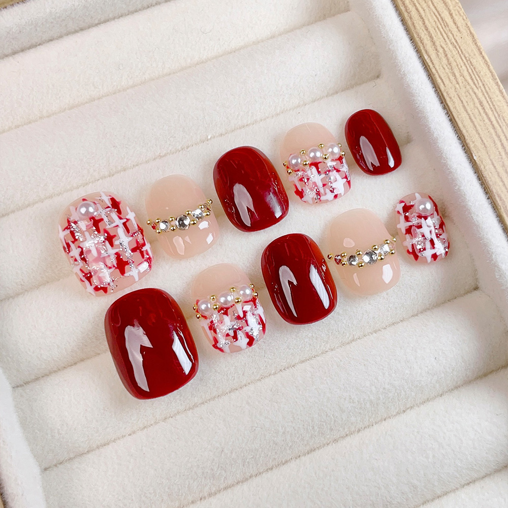 10개입 짧은 사각형 라운드 핸드메이드 프레스온 네일  - Press On Nail Set 리뷰 및 가격