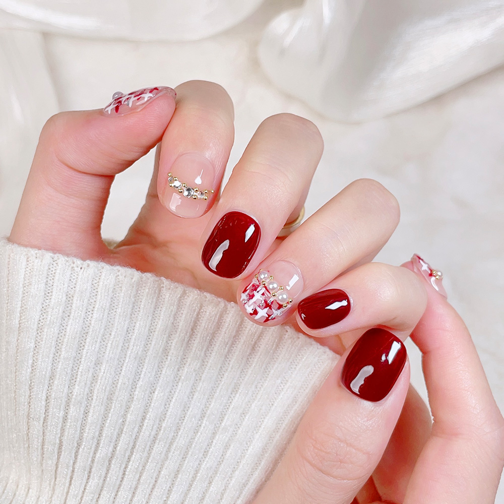 10개입 짧은 사각형 라운드 핸드메이드 프레스온 네일  - Press On Nail Set 리뷰 및 가격