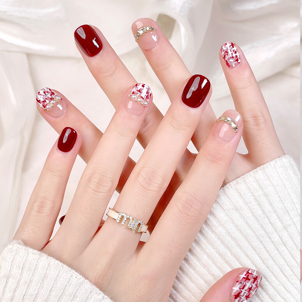 10개입 짧은 사각형 라운드 핸드메이드 프레스온 네일  - Press On Nail Set 리뷰 및 가격