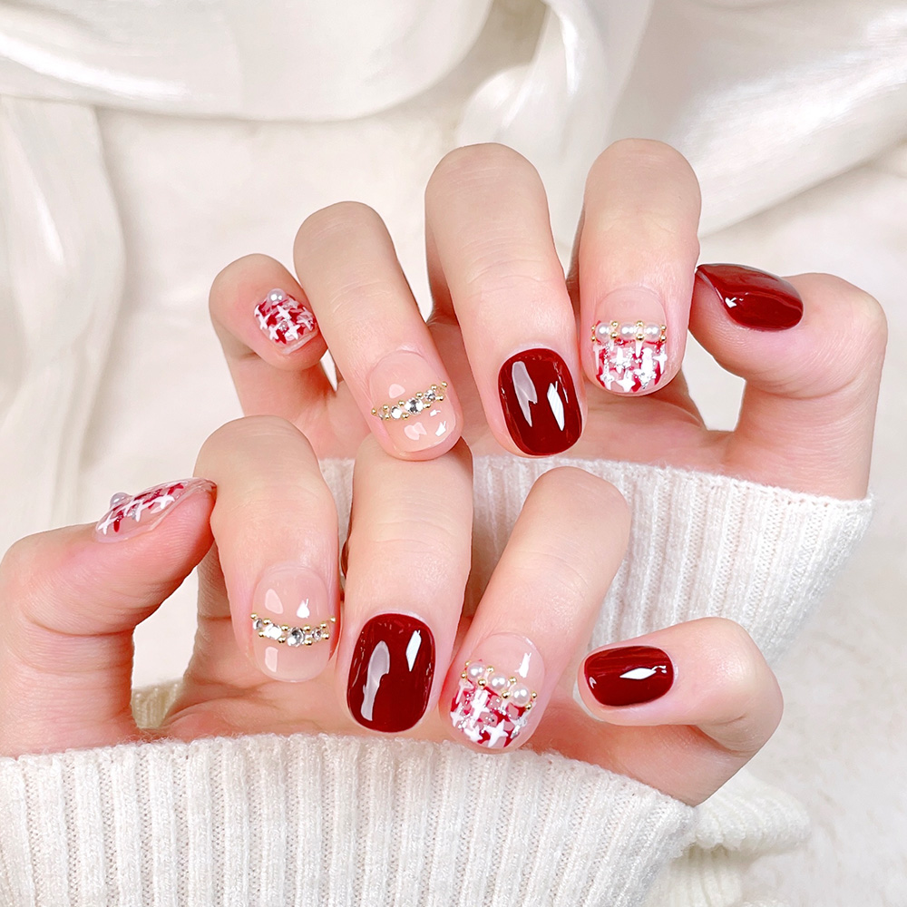 10개입 짧은 사각형 라운드 핸드메이드 프레스온 네일  - Press On Nail Set 리뷰 및 가격